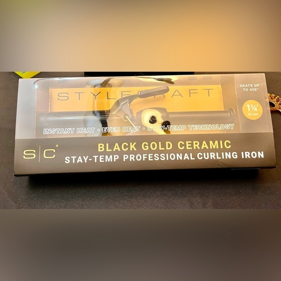 Stylecraft Black Gold Ceramic Stay-Temp Professional Curling Iron NIB 1 1/4” - Picture 1 of 11